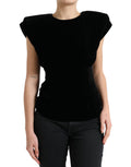 Haut femme Dolce & Gabbana en velours noir, ajusté avec épaules rembourrées et style chic, vue de face.