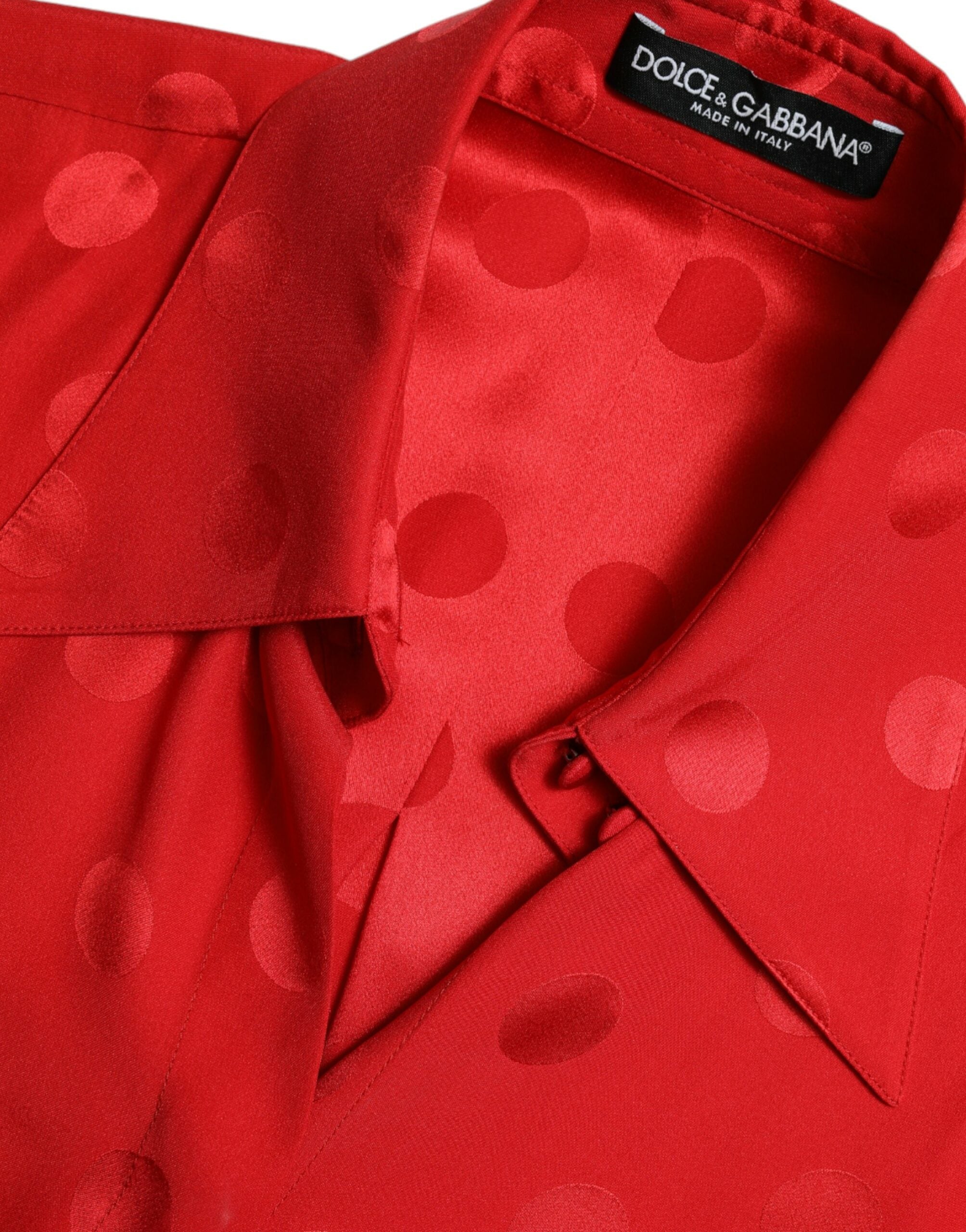 Chemise sans manches à pois rouges Dolce & Gabbana avec col et style élégant, vue de face.