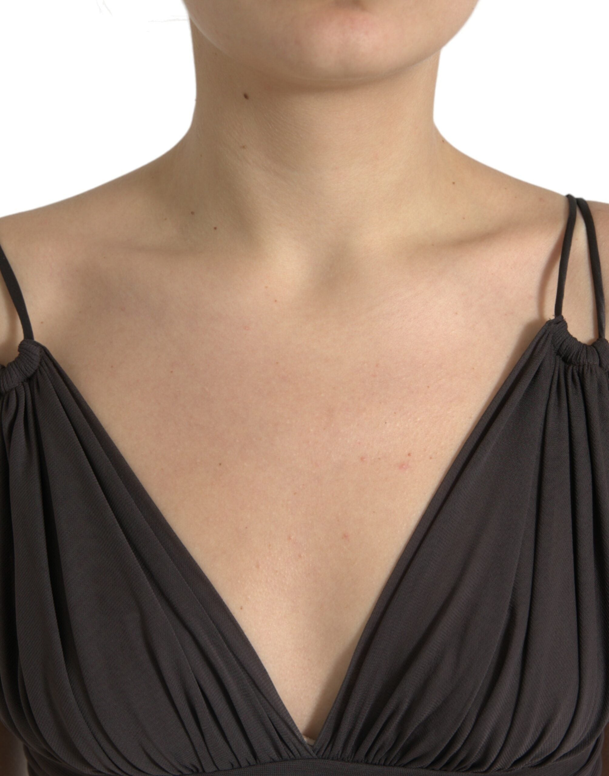 Débardeur court en viscose marron Dolce & Gabbana avec décolleté plongeant, coupe ajustée et style élégant.