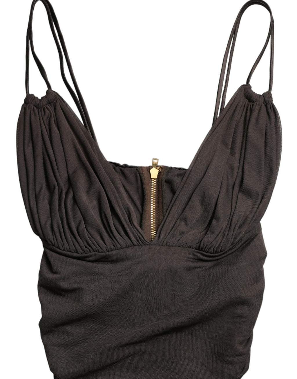 Débardeur court en viscose marron de Dolce & Gabbana avec décolleté plongeant en V, style tendance et élégant.