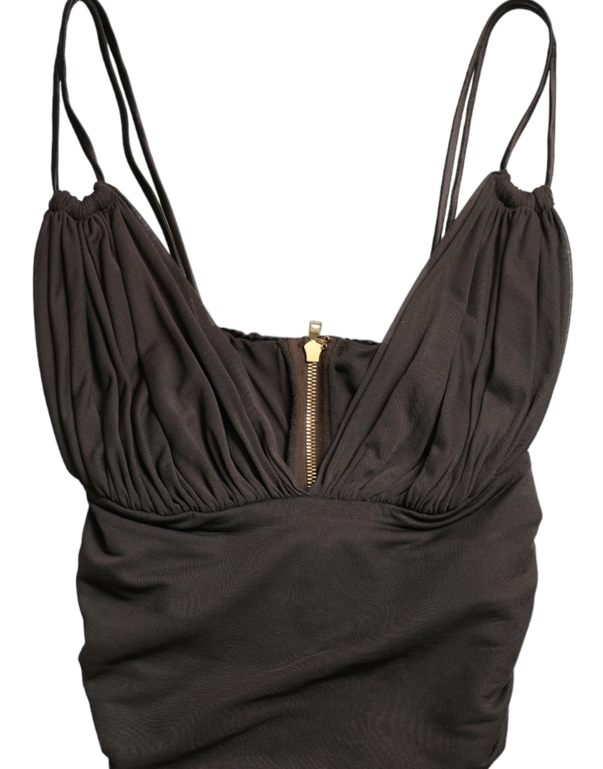 Débardeur court en viscose marron de Dolce & Gabbana avec décolleté plongeant en V, style tendance et élégant.