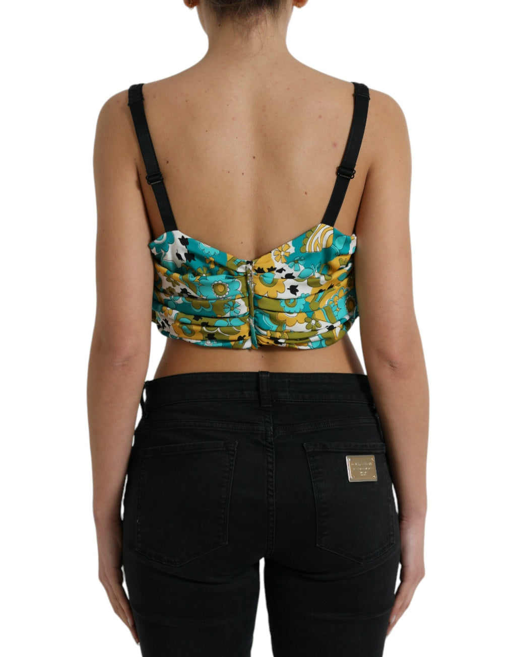 Top sans manches Dolce & Gabbana à motifs floraux multicolores, coupe courte, parfait pour un style estival et élégant.