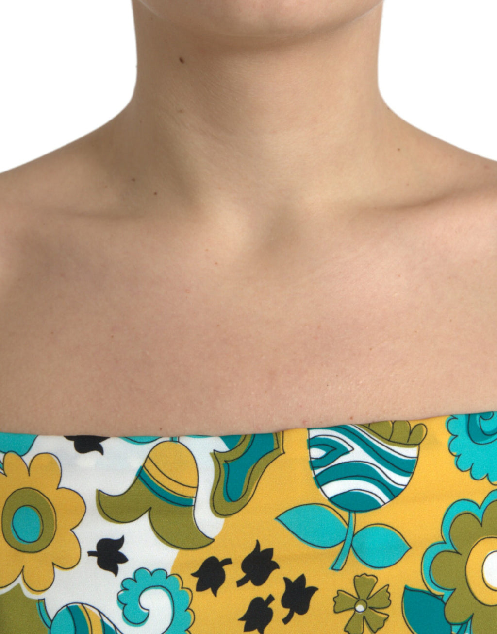 Top court sans manches Dolce & Gabbana à fleurs multicolores, coupe courte et style élégant.