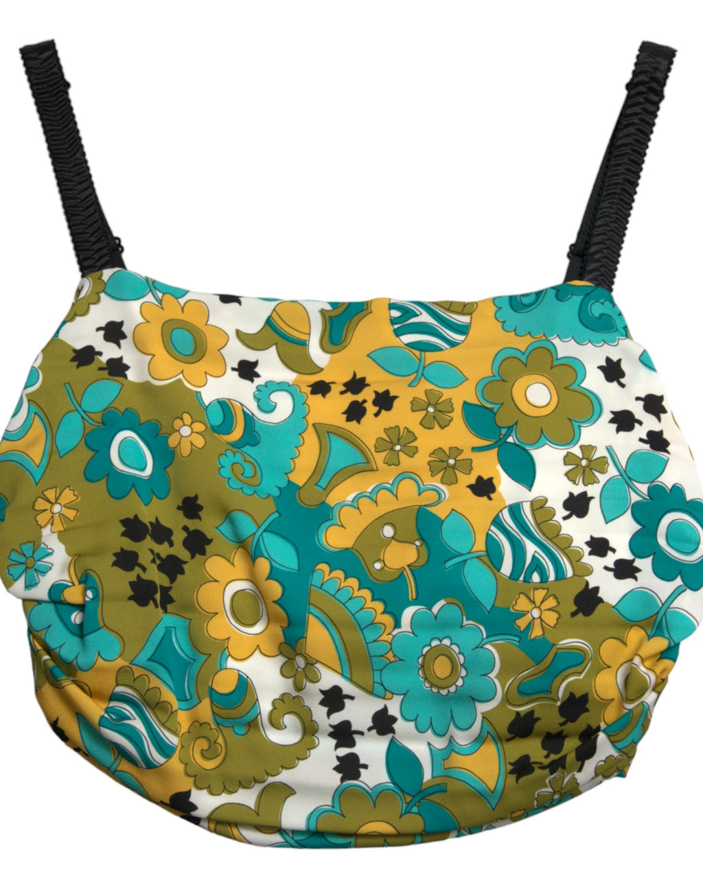 Haut court sans manches multicolore à fleurs de Dolce & Gabbana, style élégant et coloré, visible avec détails floraux vibrants.