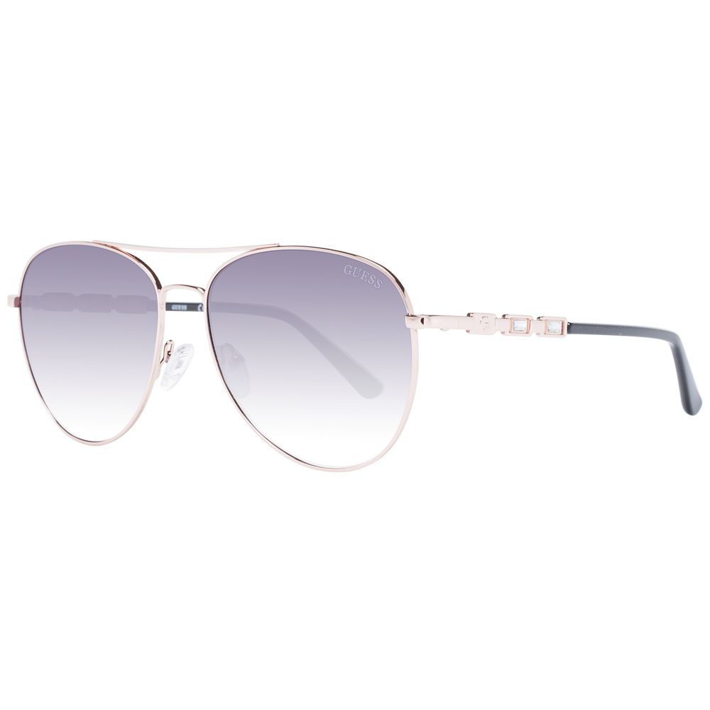 Lunettes de soleil en métal rose doré Guess avec monture élégante et branches fines, style moderne et sophistiqué pour l'été.