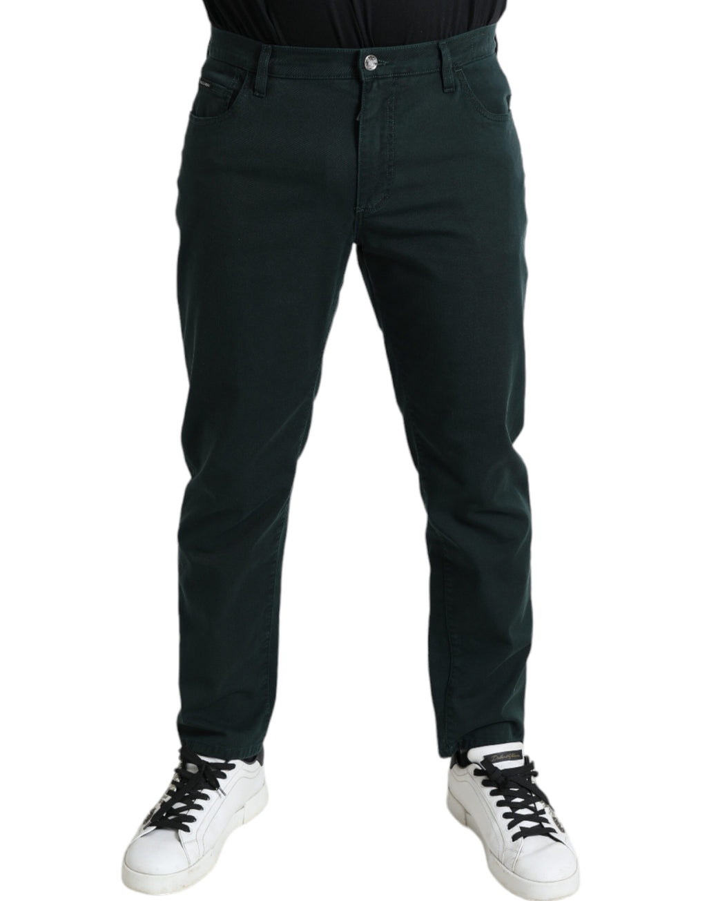 Jeans slim en coton stretch vert de Dolce & Gabbana pour homme, coupe skinny, détails en denim.