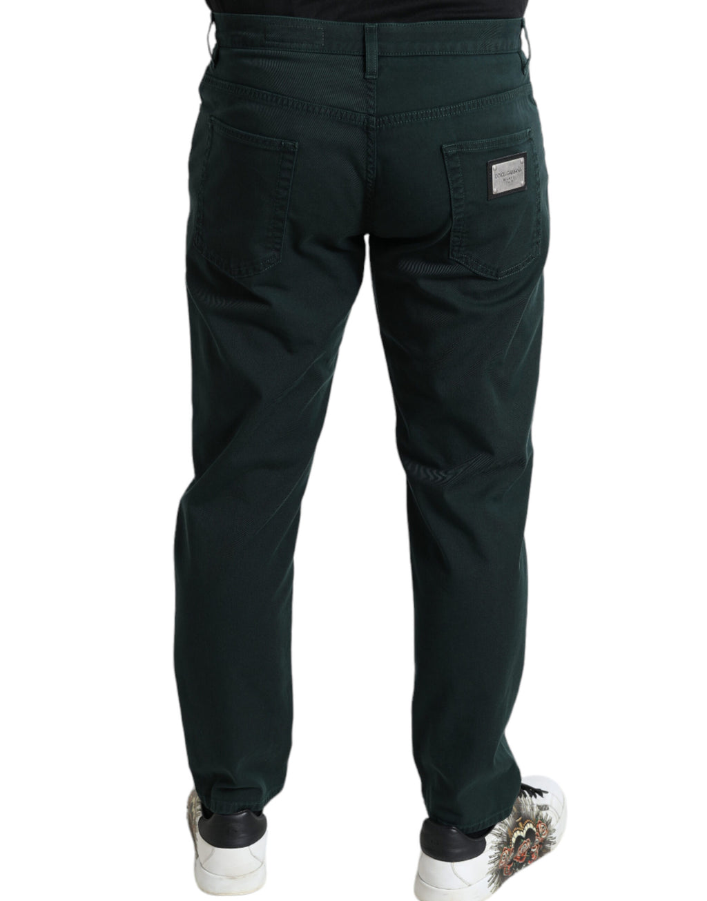 Jeans slim en coton stretch vert de Dolce & Gabbana, homme, en denim ajusté avec détails modernes.