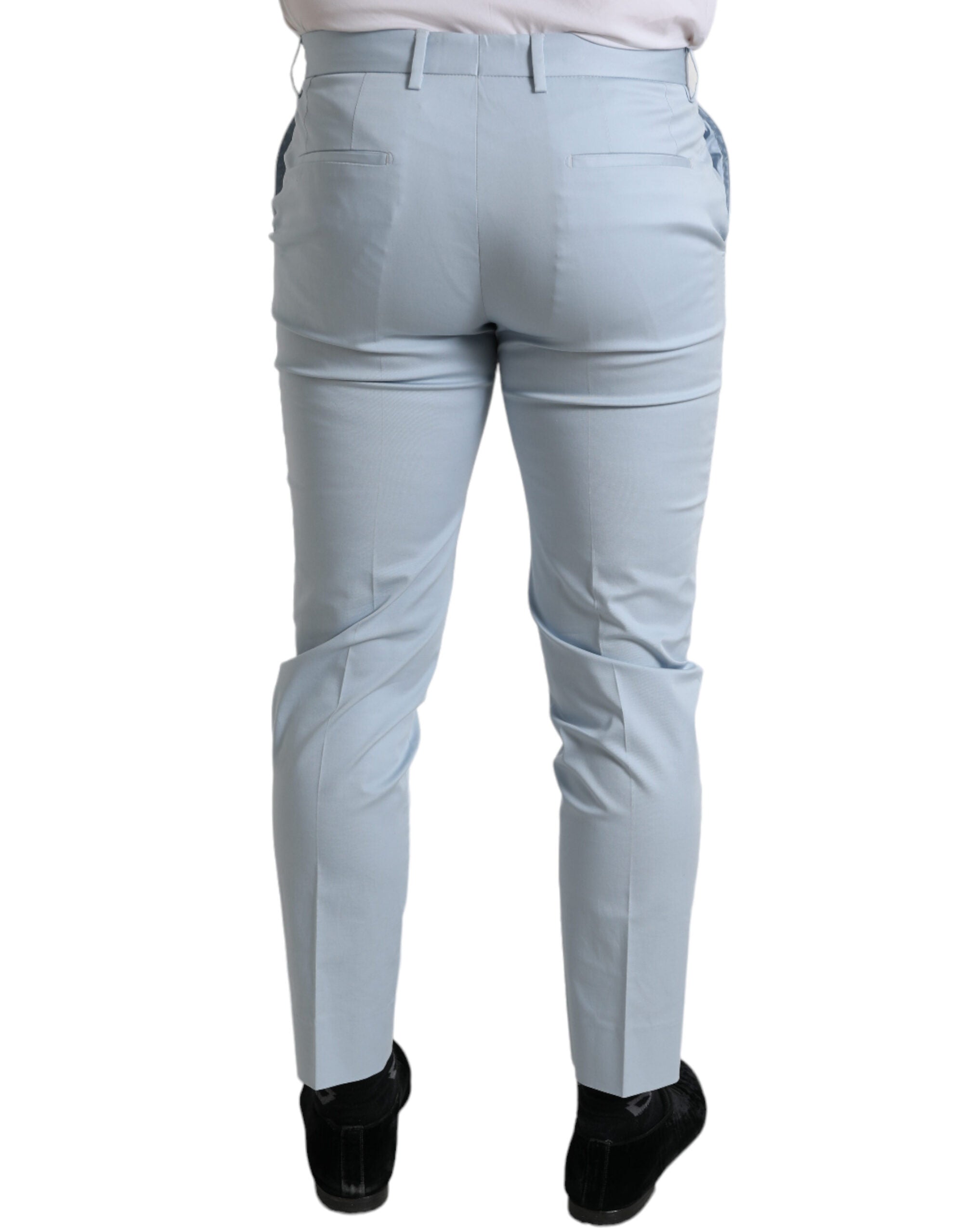 Pantalons skinny en coton stretch bleu ciel de Dolce & Gabbana, coupe ajustée et élégante, pour un look moderne.