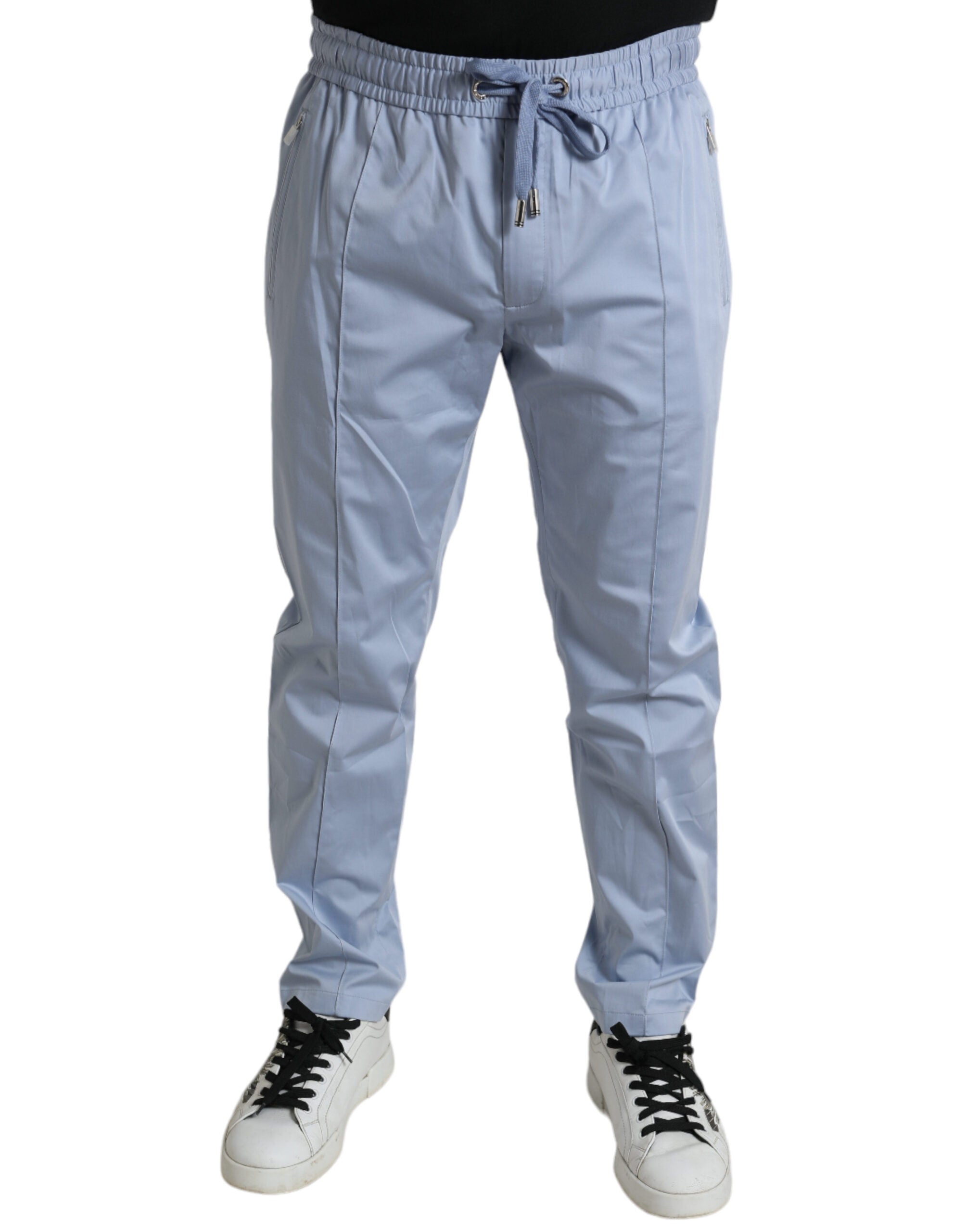 Pantalons jogger en coton stretch Light Blue de Dolce & Gabbana, style décontracté et confortable, vue de face.