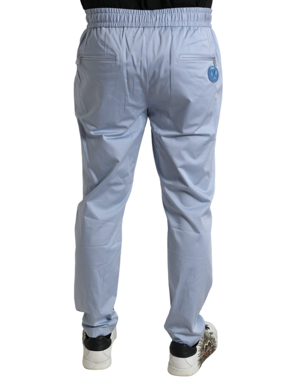 Pantalon de jogging en coton stretch Light Blue de Dolce & Gabbana, style décontracté avec ceinture élastique et poches latérales.