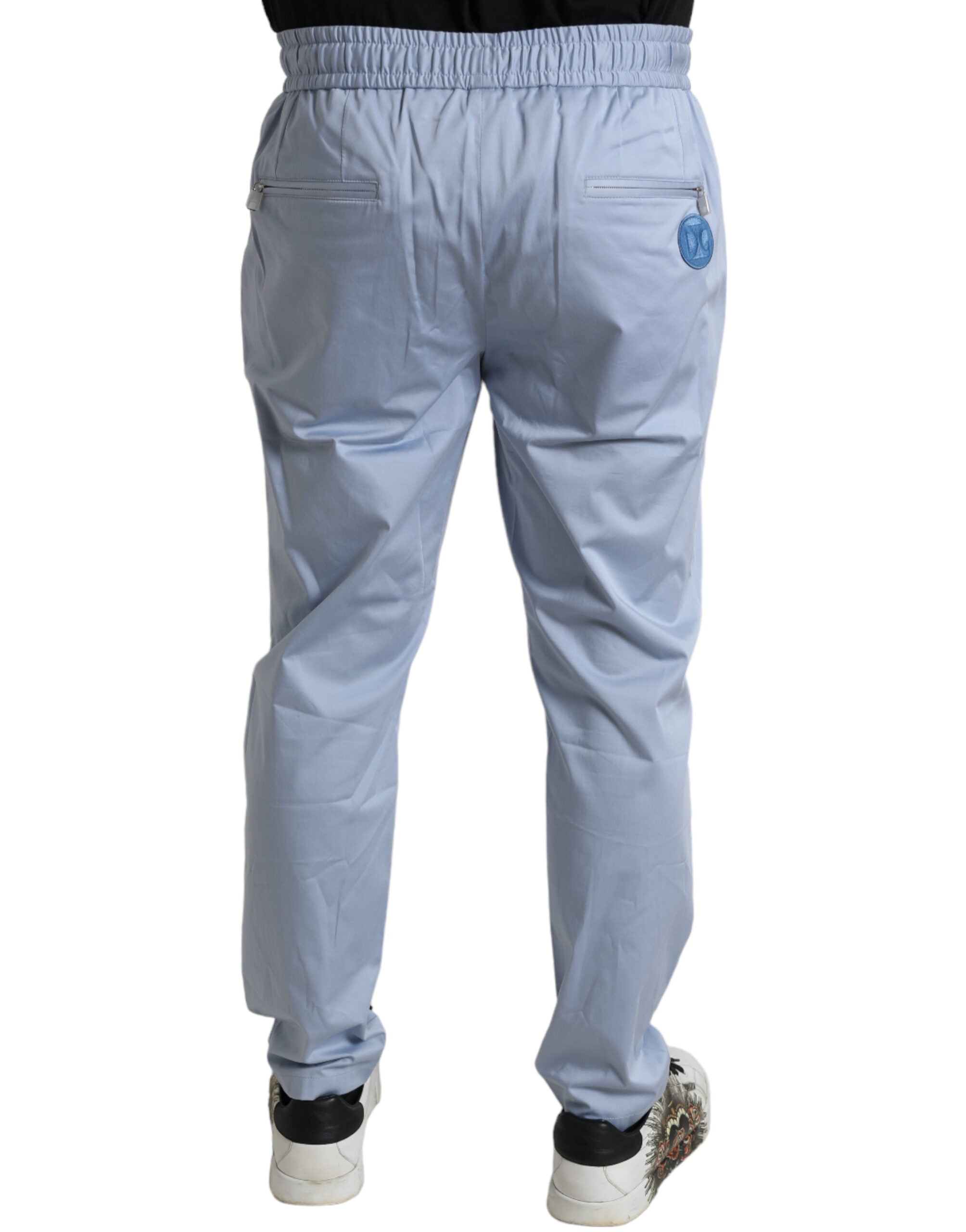 Pantalon de jogging en coton stretch Light Blue de Dolce & Gabbana, style décontracté avec ceinture élastique et poches latérales.