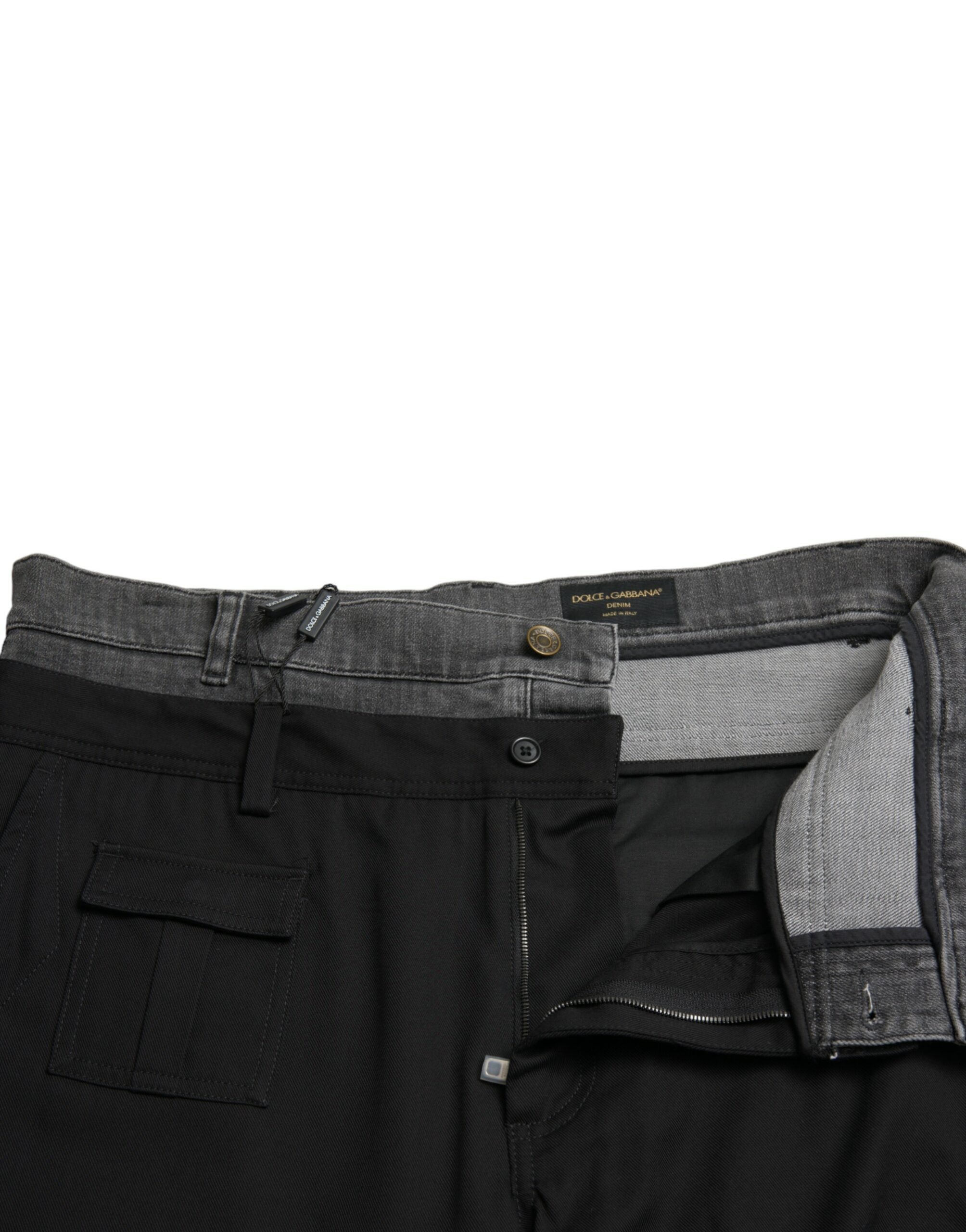 Pantalon slim en denim coton noir et gris de Dolce & Gabbana, vue de face avec détails de couture.