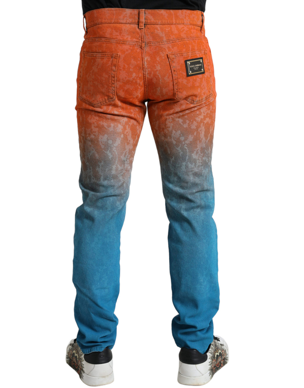Jeans slim en denim coton ombré multicolore Dolce & Gabbana, coupe ajustée avec détails colorés.