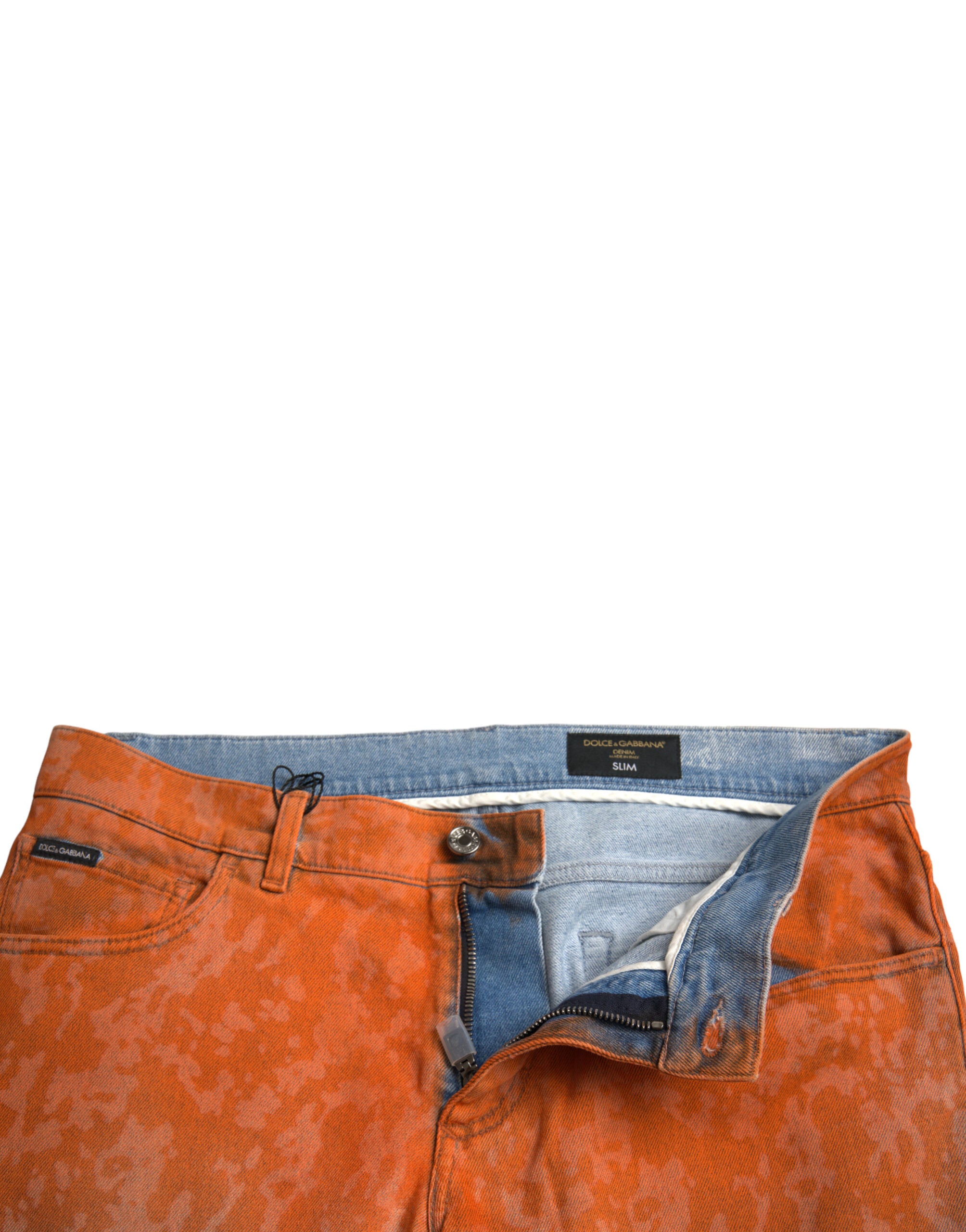 Jeans slim en coton ombré multicolore de Dolce & Gabbana, denim ajusté avec détails colorés et style moderne.