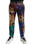Jeans en denim ample de Dolce & Gabbana avec tigre multicolore, coton, style décontracté, détails colorés et coupe décontractée.