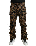 Pantalons jogger Dolce & Gabbana en jacquard léopard brun, style décontracté avec ceinture elastique et poches latérales