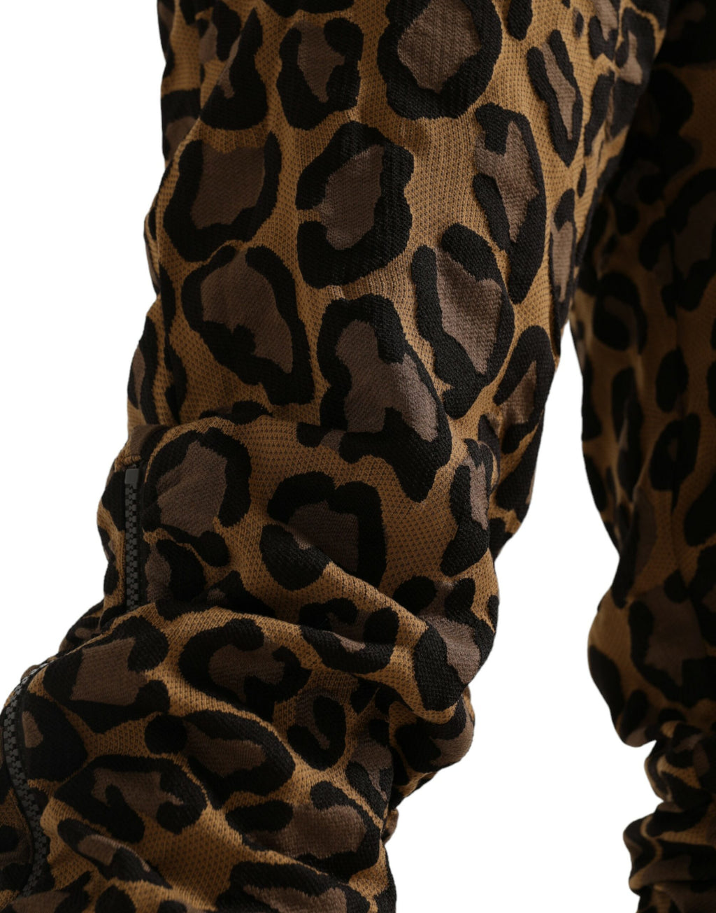 Pantalons jogger Dolce & Gabbana en jacquard léopard marron, style décontracté et élégant, motif animalier.