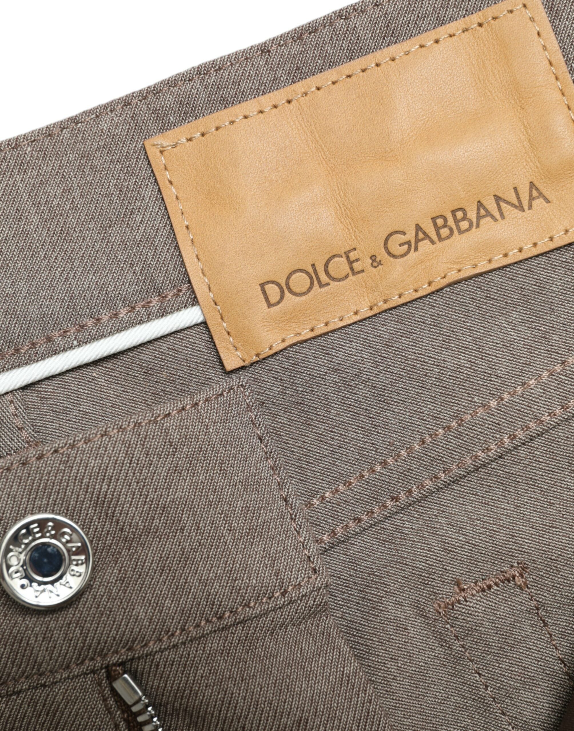 Pantalon homme skinny en coton extensible marron de Dolce & Gabbana, coupe ajustée et moderne.