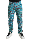 Pantalon skinny en coton denim à motif floral bleu de Dolce & Gabbana, pantalon élégant pour femmes.