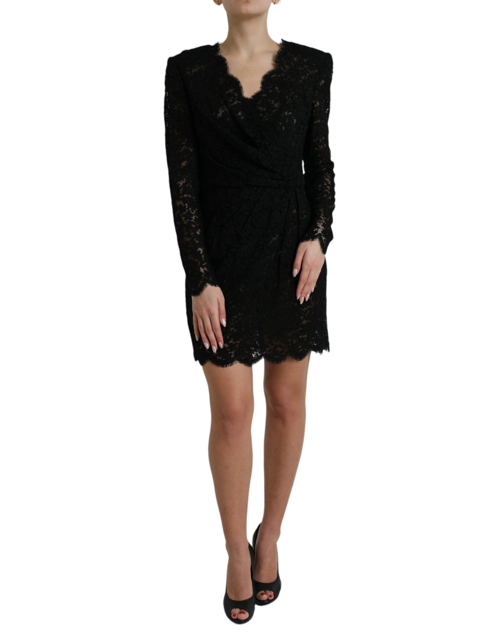Robe courte noire Dolce & Gabbana en dentelle et coton, robe moulante bodycon pour femmes.