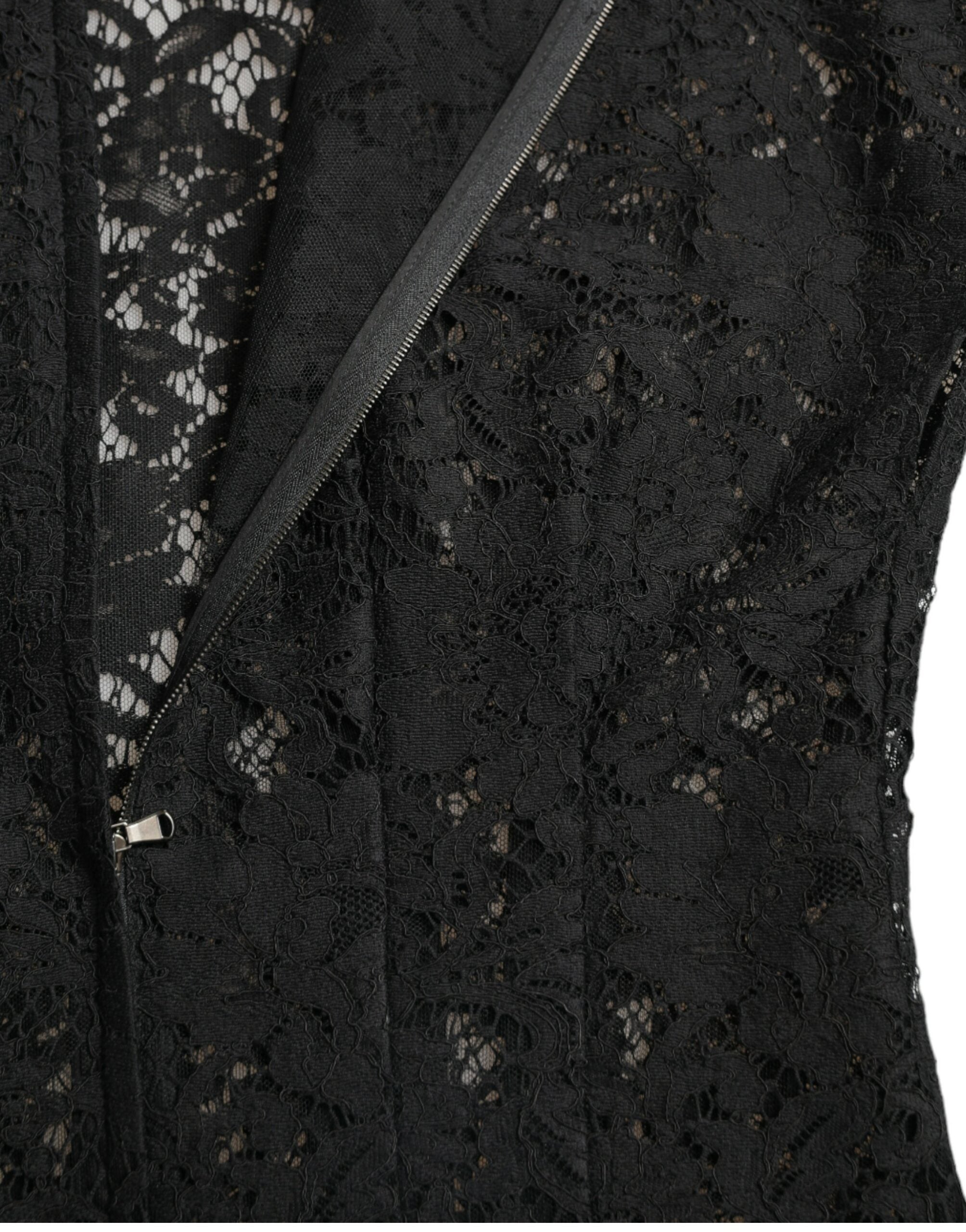 Robe courte en coton noir à fleurs en dentelle Dolce & Gabbana, style évasé et élégant, pour femme.