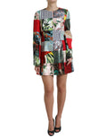 Robe courte Dolce & Gabbana à patchwork floral multicolore, style shift, tissu léger et design élégant.