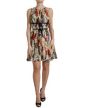 Robe mini sans manches Dolce & Gabbana beige à fleurs, coupe A-line élégante, tissu léger et motif floral sophistiqué.