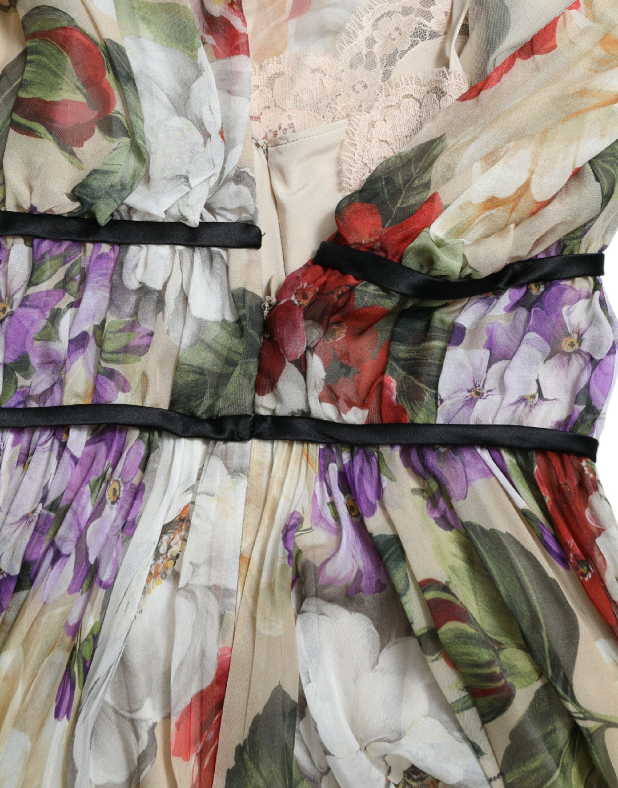 Robe courte beige sans manches Dolce & Gabbana avec motif floral, coupe en ligne A.