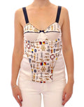Débardeur blanc Dolce & Gabbana à motif marin, en coton léger, avec col en V et logo brodé, porté sur un mannequin.