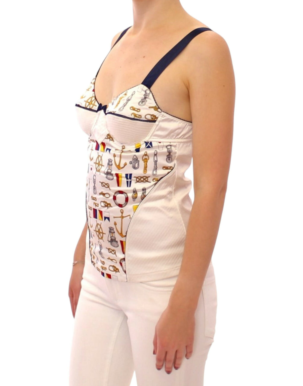 Débardeur blanc Dolce & Gabbana avec motif marin, léger et élégant, idéal pour un style nautical chic.