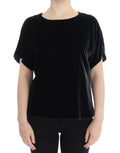 Blouse noire en velours à manches courtes de Dolce & Gabbana, élégante et raffinée, avec détails sophistiqués.