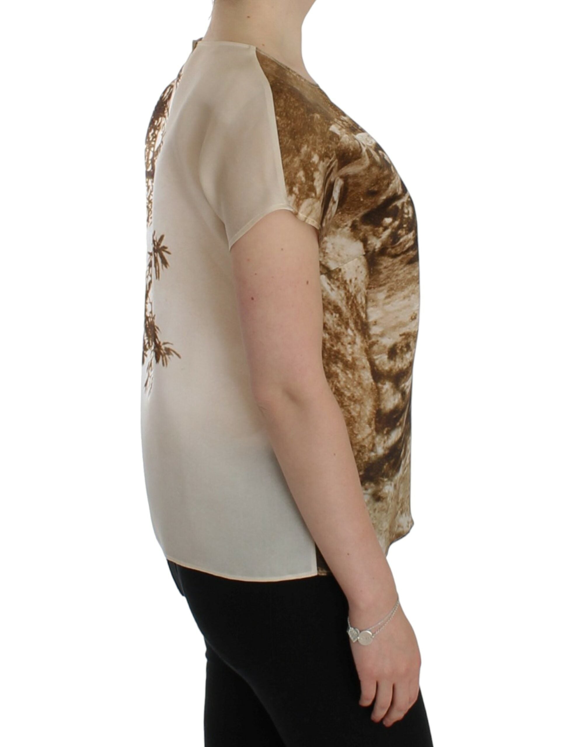 Blouse en soie marron Taormina de Dolce & Gabbana, élégante chemise avec détails sophistiqués, portée sur un mannequin.