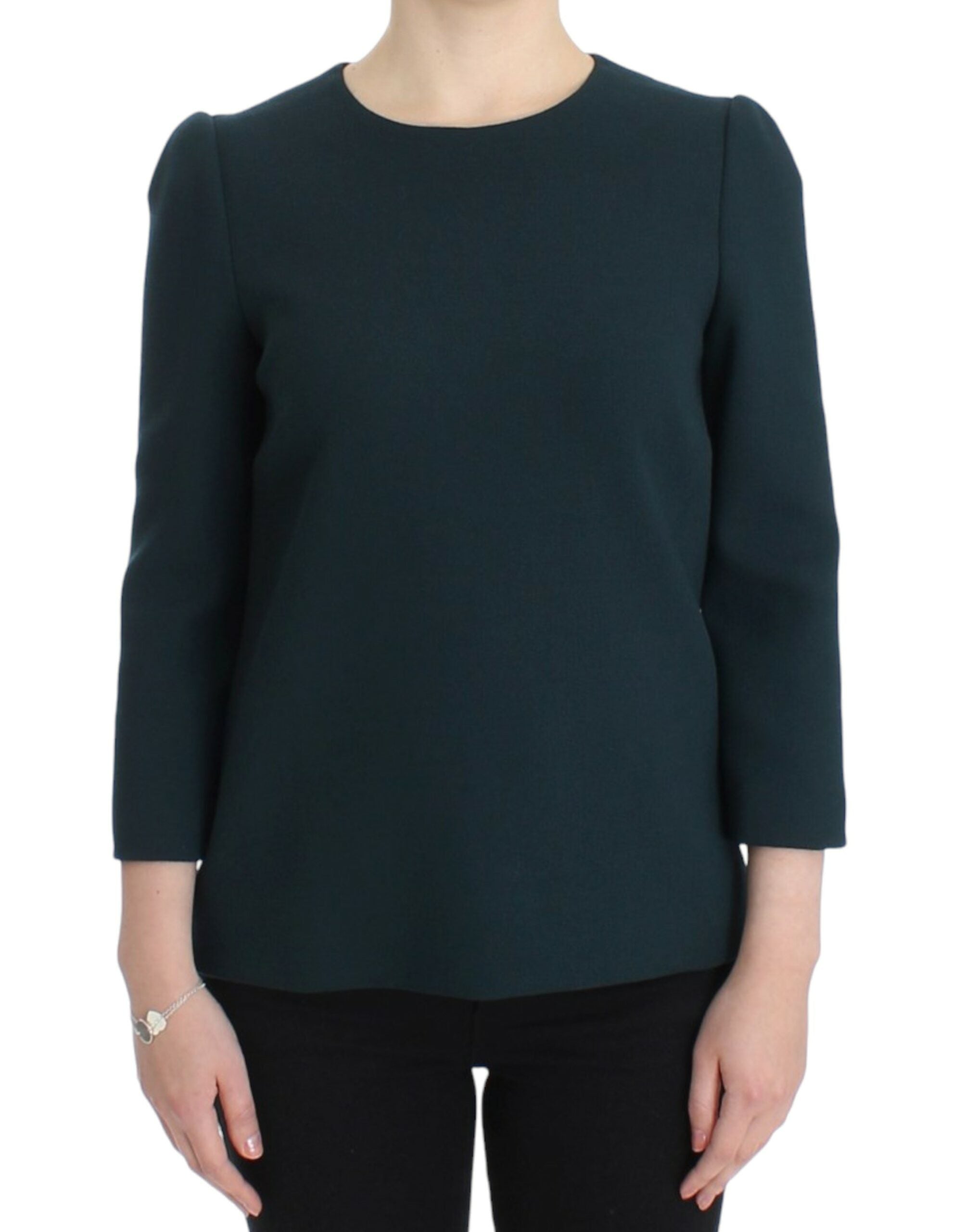 Blouse en laine verte à manches 3/4 de Dolce & Gabbana, style élégant et confortable.