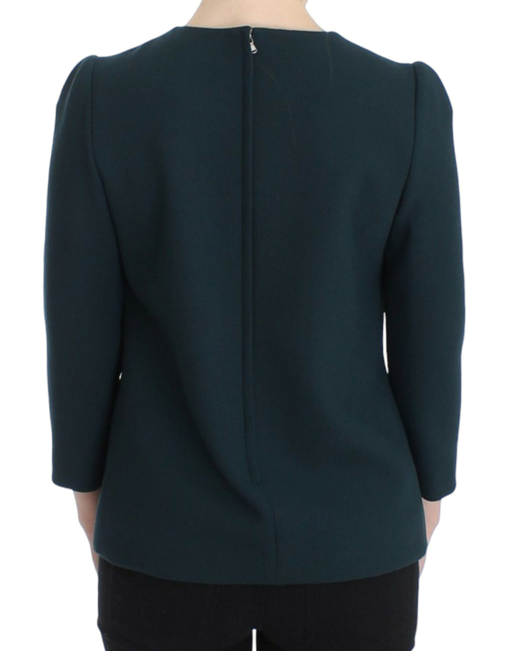 Chemise en laine verte Dolce & Gabbana à manches 3/4, élégante et sophistiquée, portée ou affichée sur un mannequin.