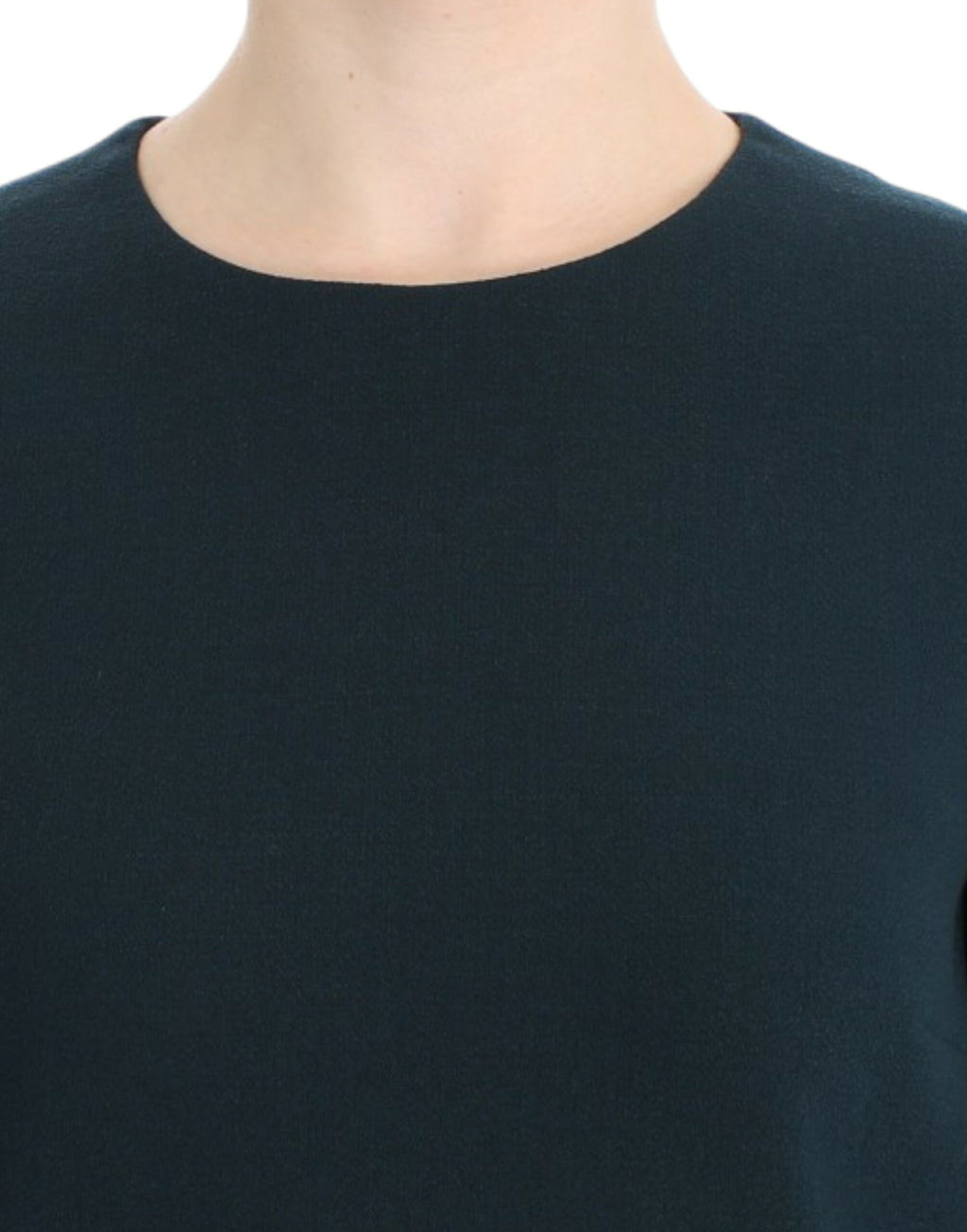 Blouse en laine verte à manches 3/4 de Dolce & Gabbana, style élégant et féminin, portée visible sur la mannequin.