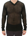 Pull à maille noire et verte Dolce & Gabbana, pull-over en filet à la mode, détail en maille fine, style runway élégant.