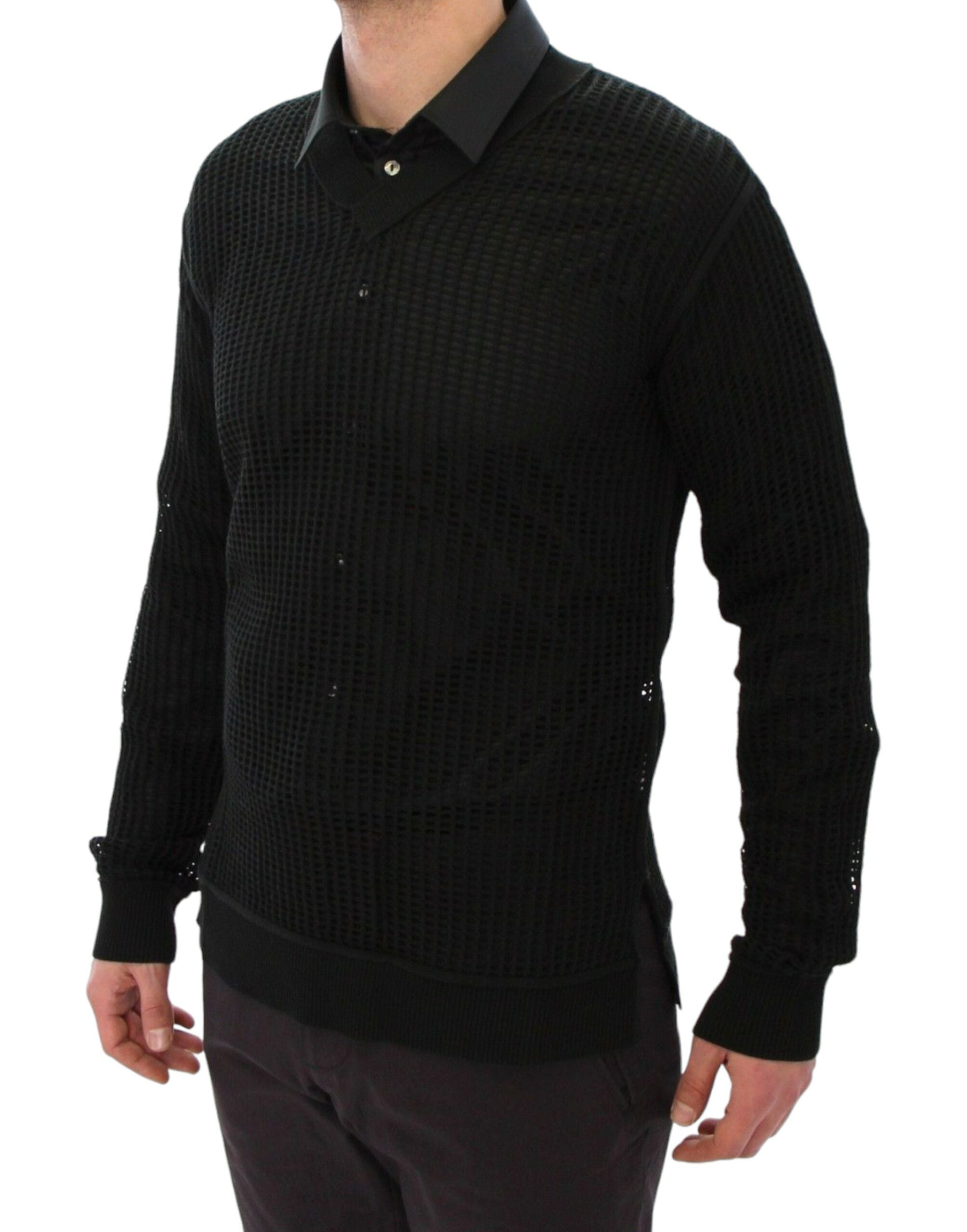 Pull en maille noire et verte Dolce & Gabbana, pullover à motif résille pour un style sophistiqué et moderne.