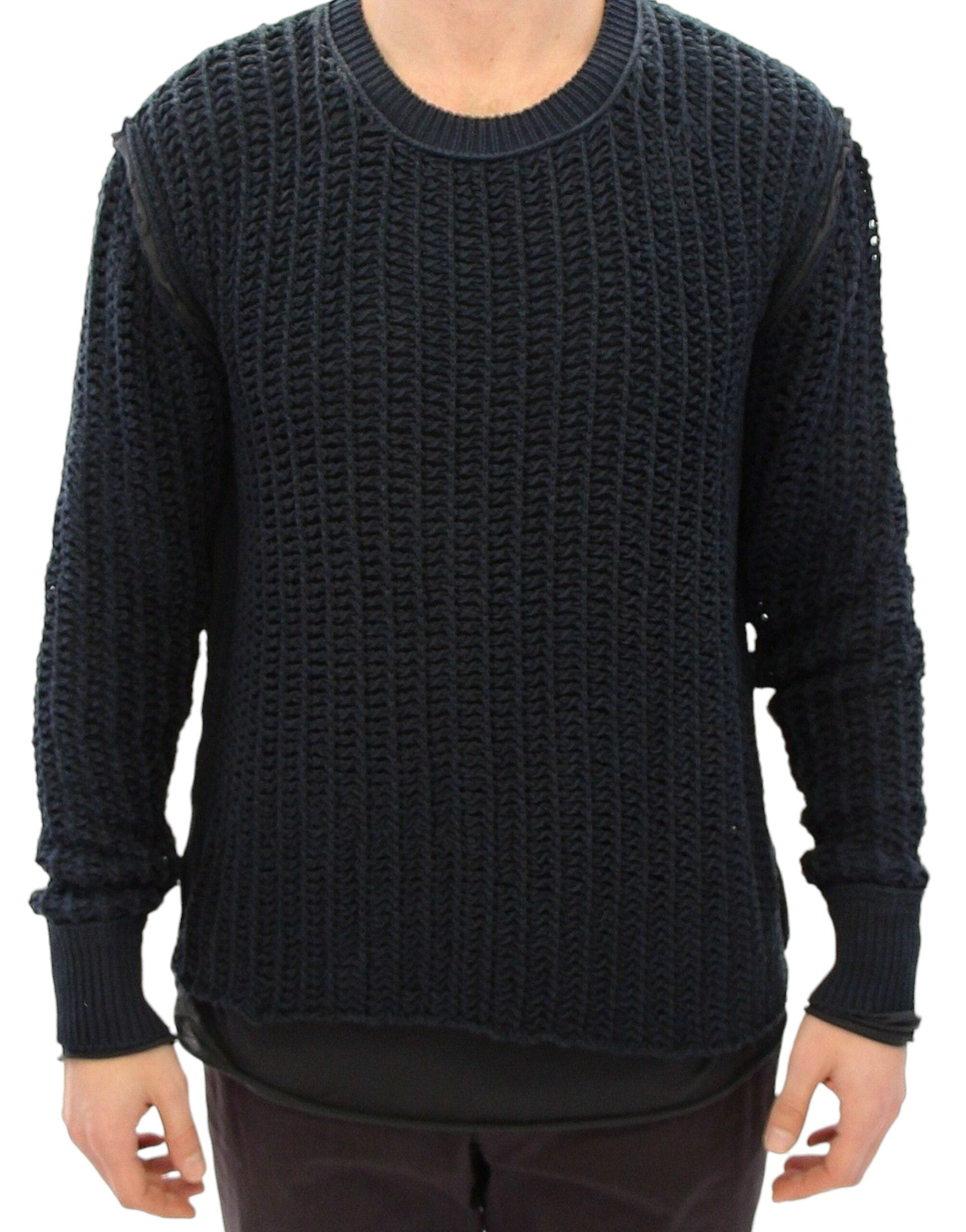 Pull laine Dolce & Gabbana Blue Runway Netz, pull-over en maille ajourée bleu avec détails tendance.