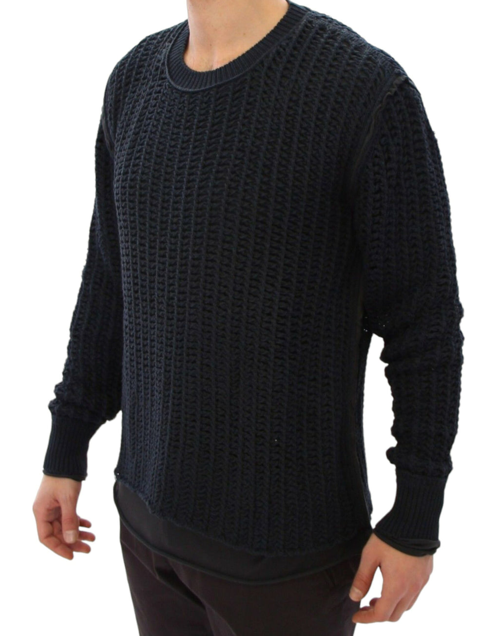 Pull en maille filet Dolce & Gabbana Blue Runway Netz, pull-over en tricot bleu avec motif en filet visible sur l'image.