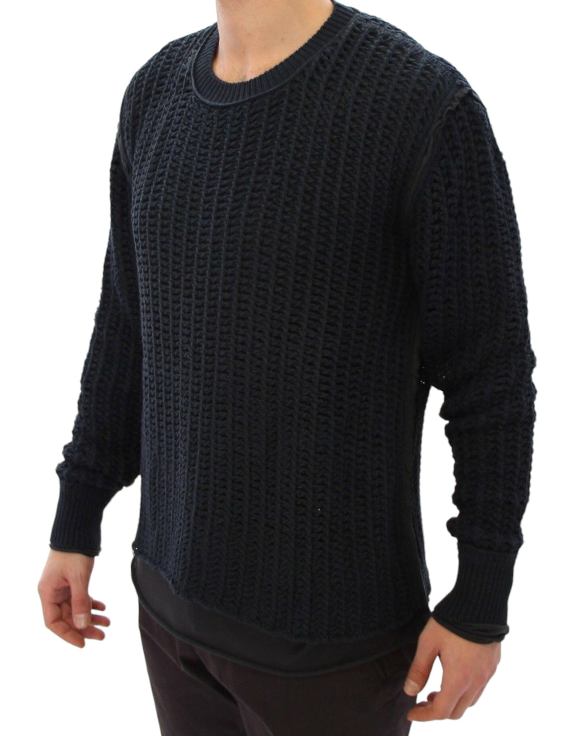 Pull en maille filet Dolce & Gabbana Blue Runway Netz, pull-over en tricot bleu avec motif en filet visible sur l'image.