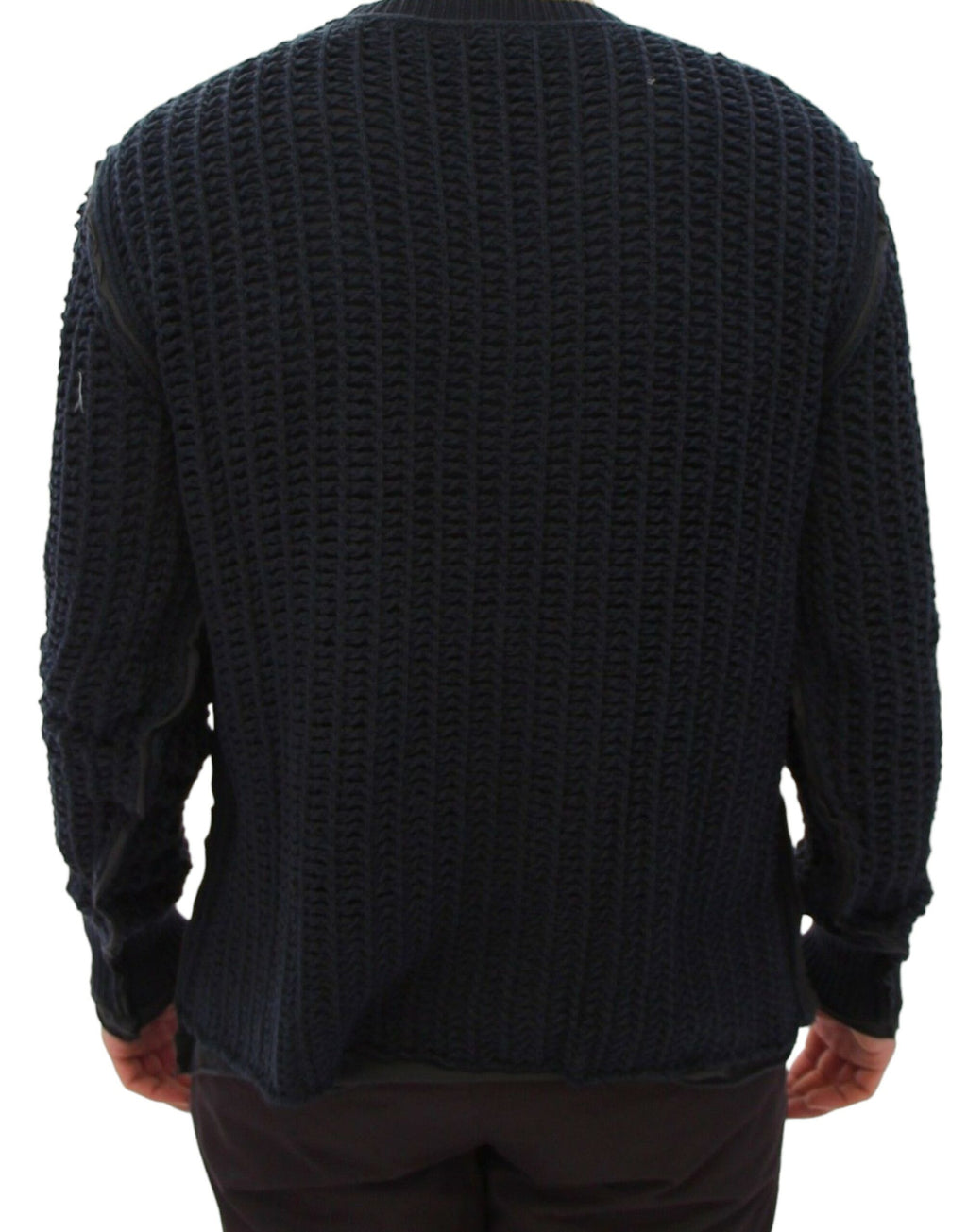 Pull-over Dolce & Gabbana Blue Runway Netz en maille fine, jersey bleu avec motif en filet, style élégant et moderne.