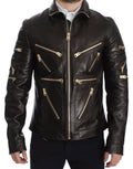 Veste en cuir d'agneau marron Dolce & Gabbana avec fermeture éclair, détail élégant et coupe moderne.