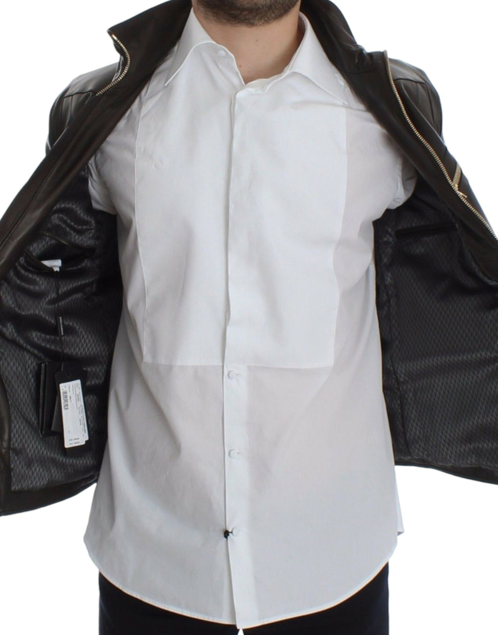 Veste en cuir d'agneau marron Dolce & Gabbana avec fermeture éclair, mode élégante et détails sophistiqués.