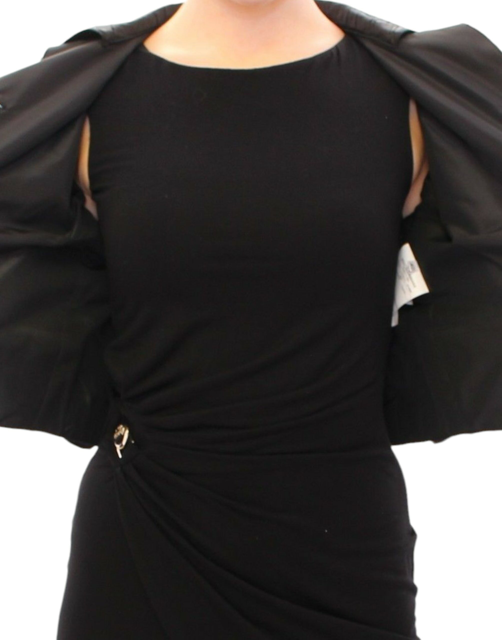Veste courte Dolce & Gabbana noire en boléro ou shrug, taille courte, avec détails élégants et design tendance.