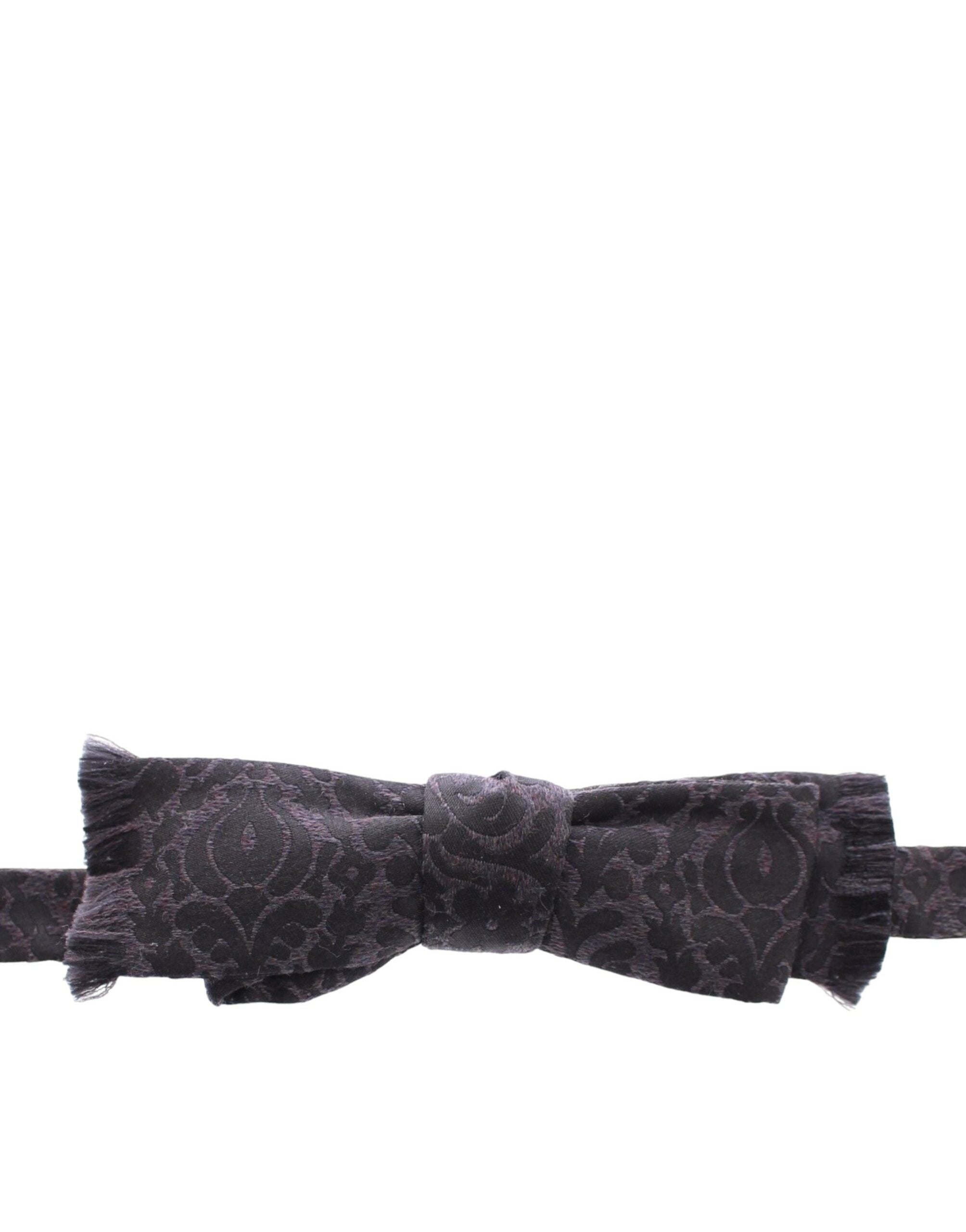 Dolce & Gabbana Dark Gray Wool Silk Brand Baroque Paisley Bow Tie Men