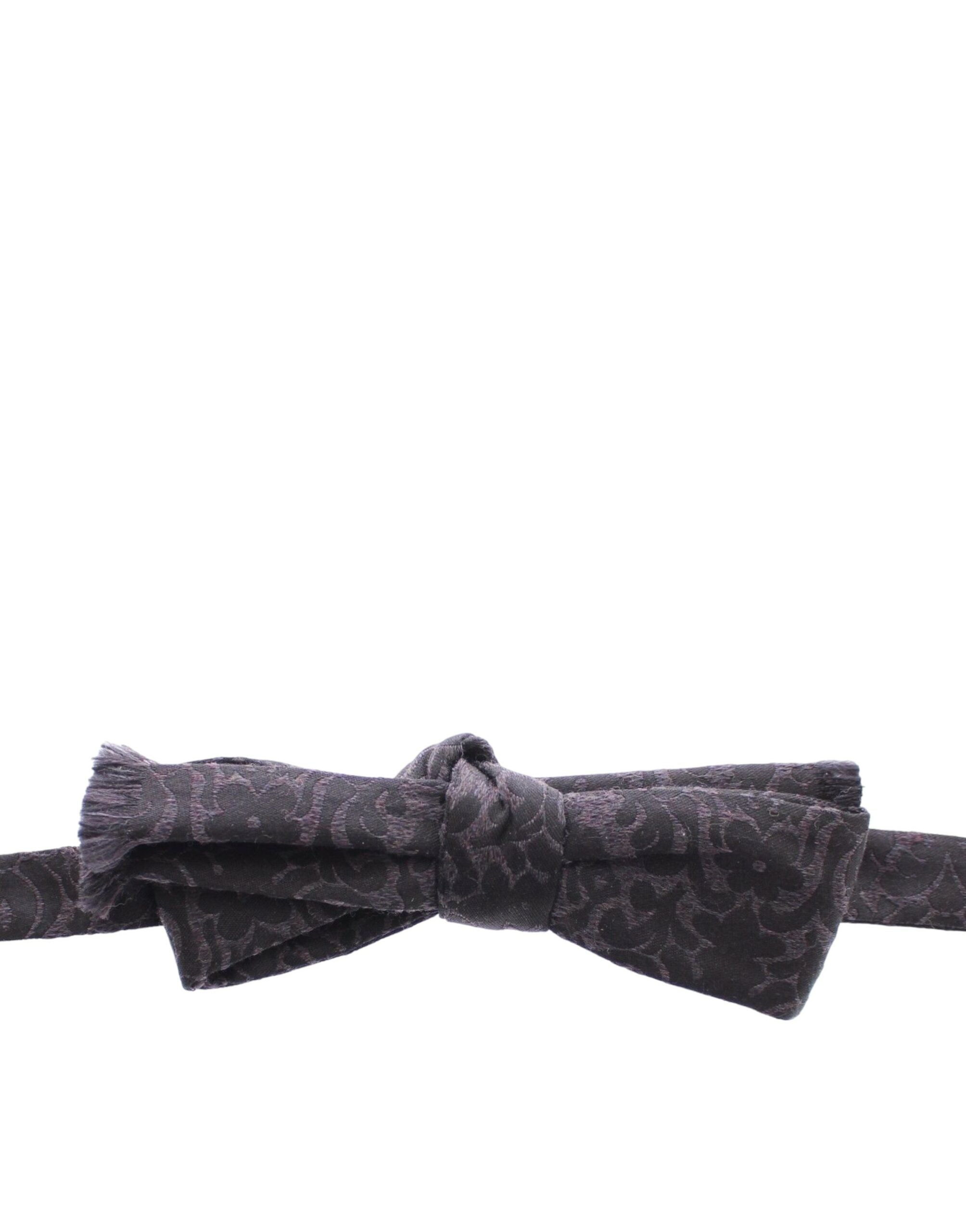 Dolce & Gabbana Dark Gray Wool Silk Brand Baroque Paisley Bow Tie Men
