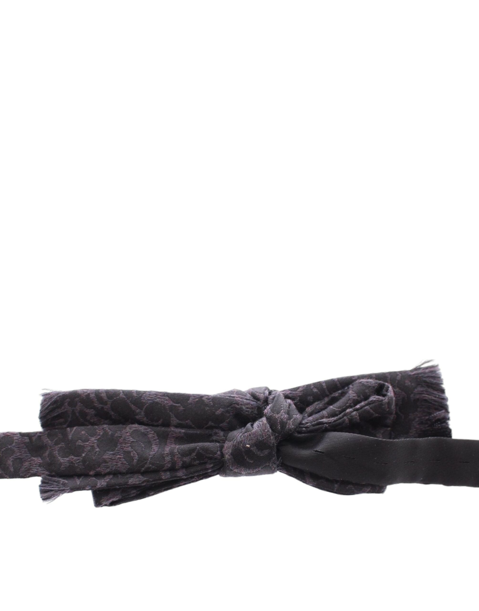 Dolce & Gabbana Dark Gray Wool Silk Brand Baroque Paisley Bow Tie Men