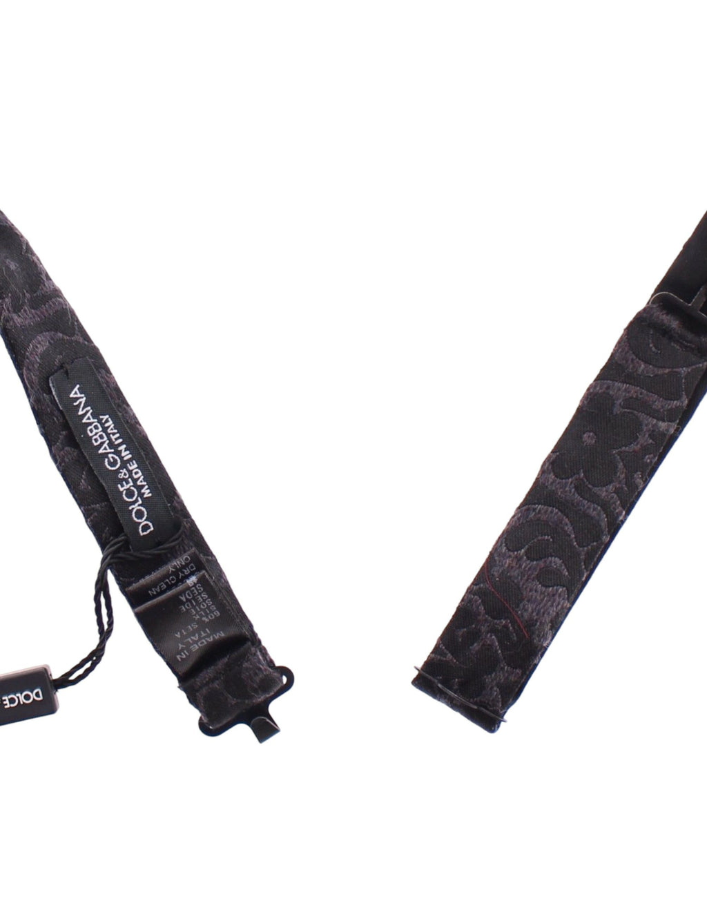 Dolce & Gabbana Dark Gray Wool Silk Brand Baroque Paisley Bow Tie Men