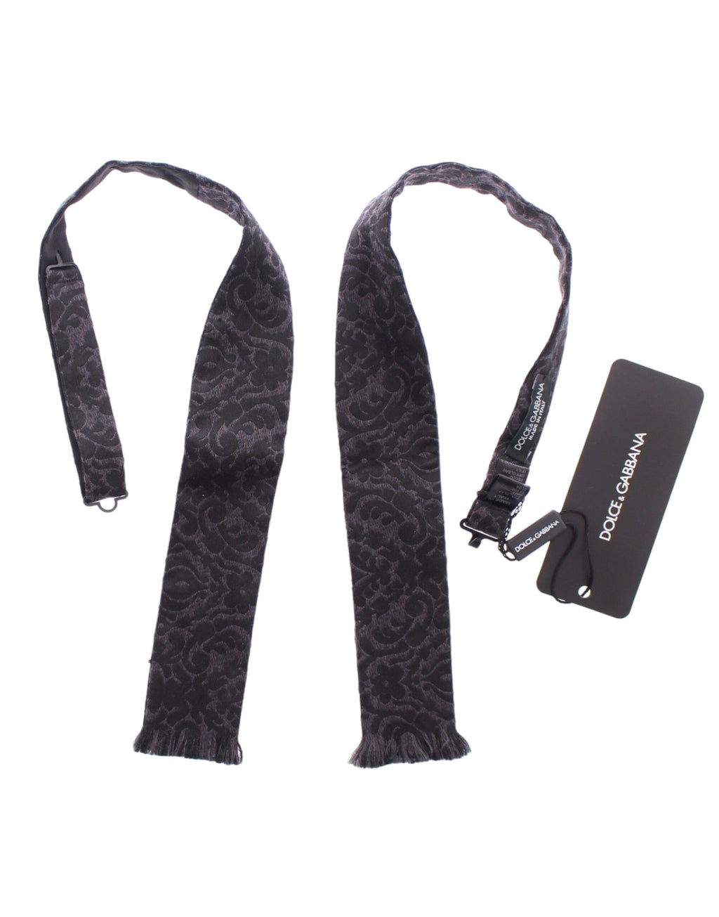 Dolce & Gabbana Dark Gray Wool Silk Brand Baroque Paisley Bow Tie Men