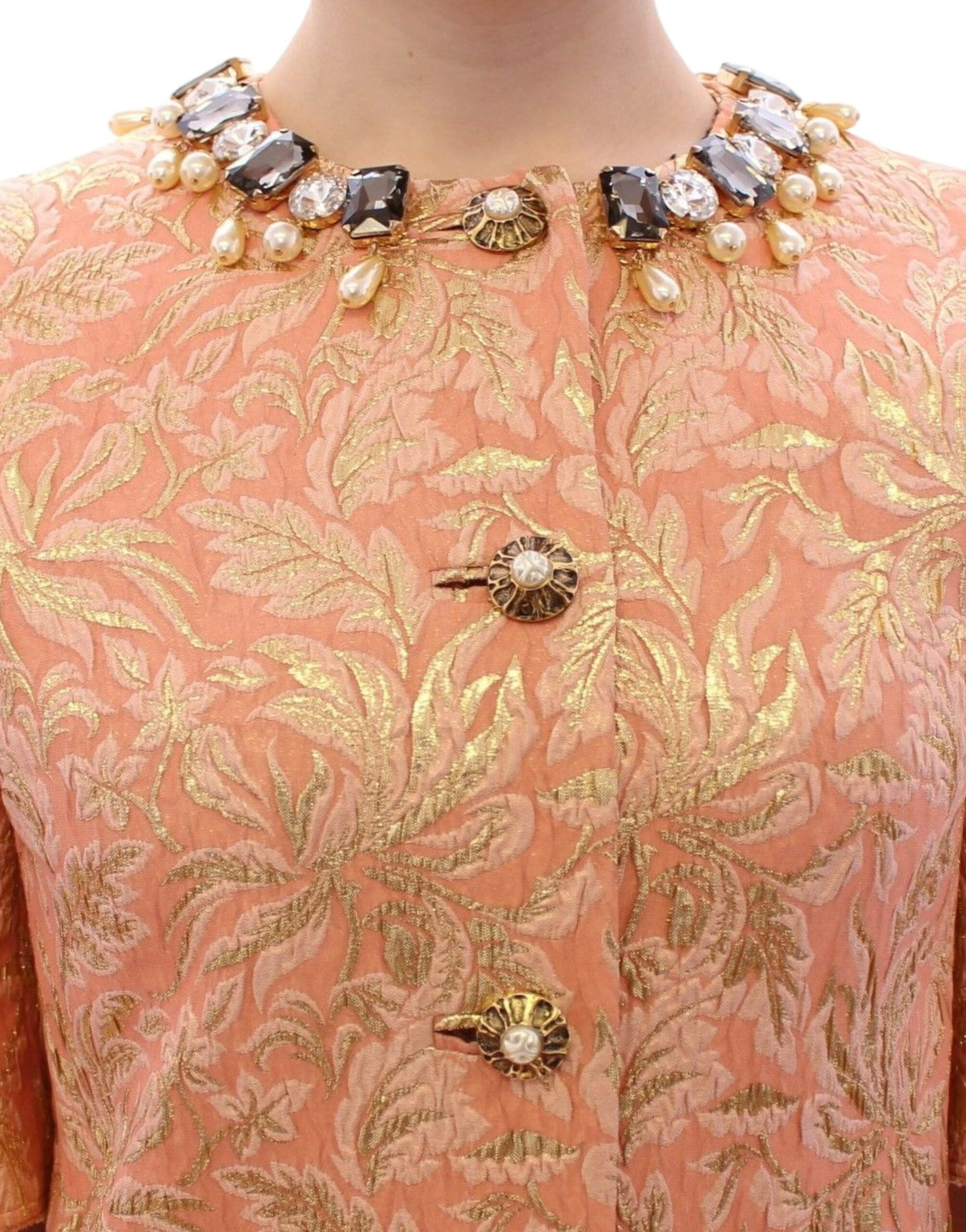 Veste en soie rose Dolce & Gabbana brocart avec cristaux, veste élégante et luxueuse pour femme.